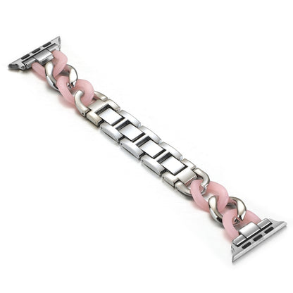 Cowboy Chain + Resin Metal Replacement Strap Watchband For Apple Watch Series, 7 41mm / 6 & SE & 5 & 4 40mm / 3 & 2 & 1 38mm, 7 45mm / 6 & SE & 5 & 4 44mm / 3 & 2 & 1 42mm