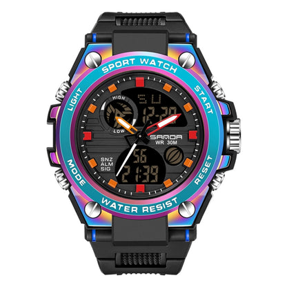 Montre de sport à quartz pour hommes SANDA avec double affichage numérique, chronomètre lumineux et réveil