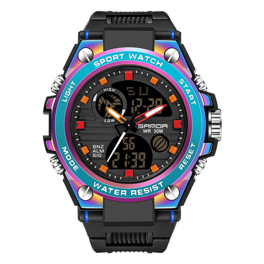 Montre de sport à quartz pour hommes SANDA avec double affichage numérique, chronomètre lumineux et réveil