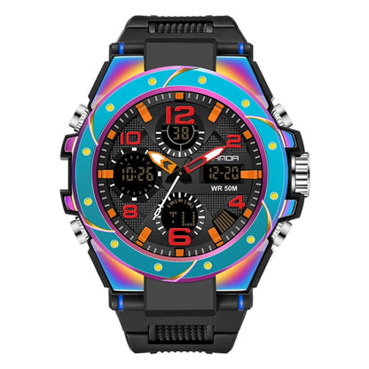 Montre de sport à quartz pour hommes SANDA avec double affichage numérique, chronomètre lumineux et réveil