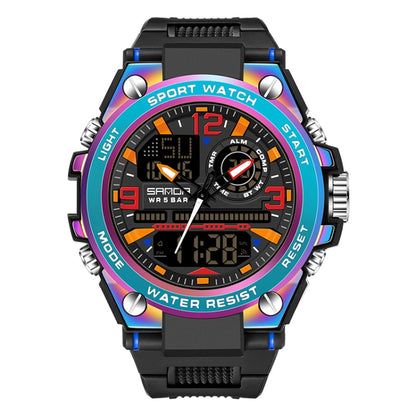 Montre de sport à quartz pour hommes SANDA avec double affichage numérique, chronomètre lumineux et réveil