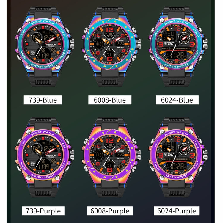 Montre de sport à quartz pour hommes SANDA avec double affichage numérique, chronomètre lumineux et réveil