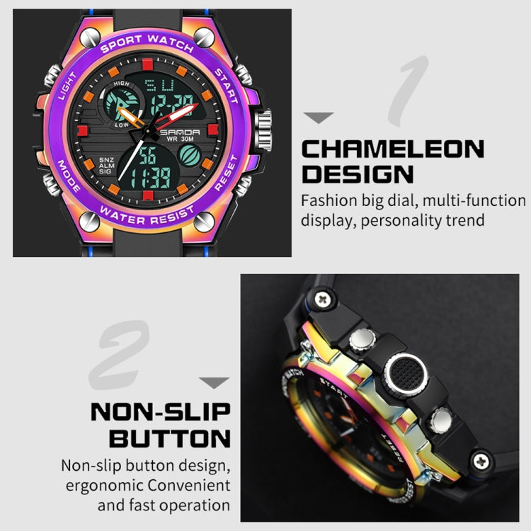 Montre de sport à quartz pour hommes SANDA avec double affichage numérique, chronomètre lumineux et réveil