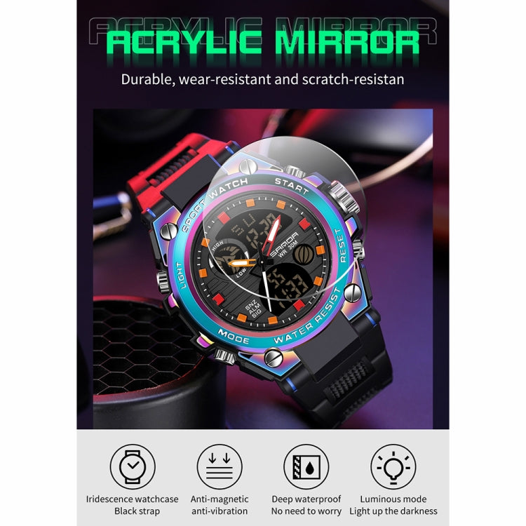 Montre de sport à quartz pour hommes SANDA avec double affichage numérique, chronomètre lumineux et réveil