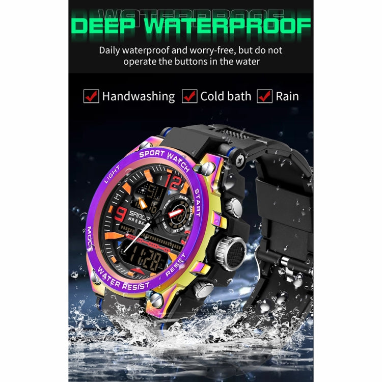 Montre de sport à quartz pour hommes SANDA avec double affichage numérique, chronomètre lumineux et réveil