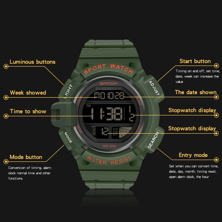 SANDA 2106 LED Digitalanzeige Leuchtender Wecker Herren Outdoor Sport Elektronische Uhr