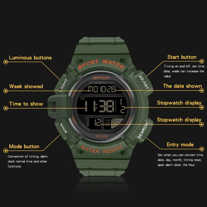 SANDA 2106 LED Digitalanzeige Leuchtender Wecker Herren Outdoor Sport Elektronische Uhr