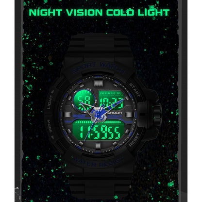 SANDA 6025 Dual Time Digital Display Luminous Calendar Waterproof Multifunctional Men Sports Quartz Watch
