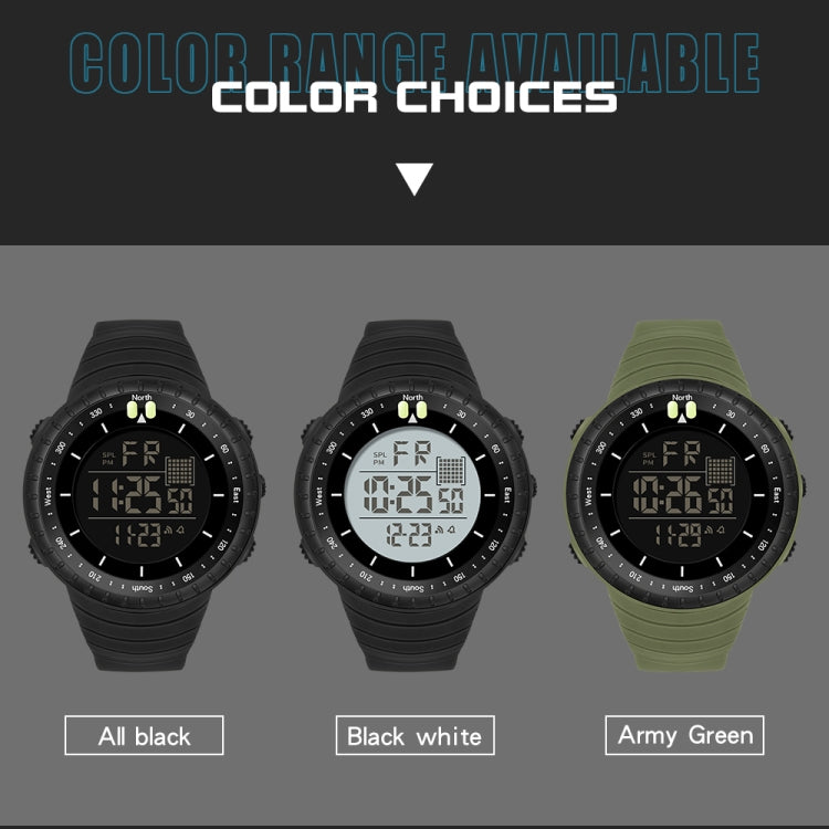 SANDA 6071 Montre électronique de sport multifonctionnelle pour homme avec écran numérique LED à trois compartiments, affichage lumineux et chronomètre.