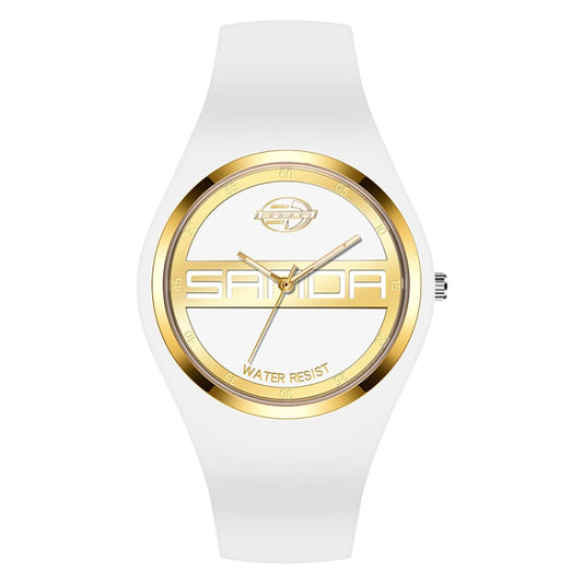 Montre à Quartz pour Femmes SANDA 6077, Cadran Rond à Icônes Simples, Bracelet en Silicone