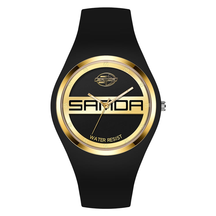 Montre à Quartz pour Femmes SANDA 6077, Cadran Rond à Icônes Simples, Bracelet en Silicone