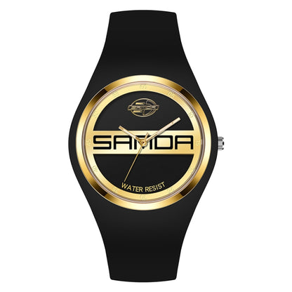 Montre à Quartz pour Femmes SANDA 6077, Cadran Rond à Icônes Simples, Bracelet en Silicone