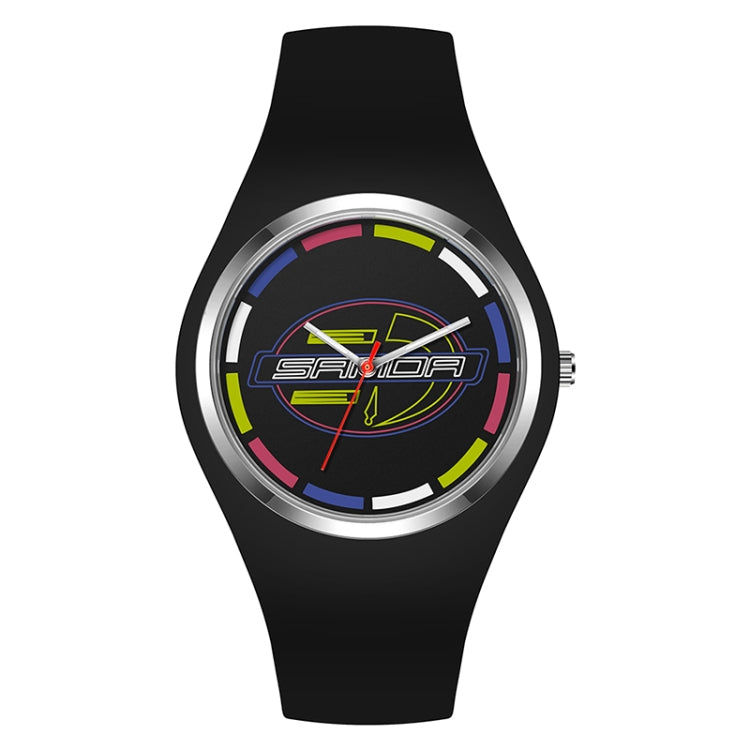 Montre à Quartz pour Femmes SANDA 6077, Cadran Rond à Icônes Simples, Bracelet en Silicone