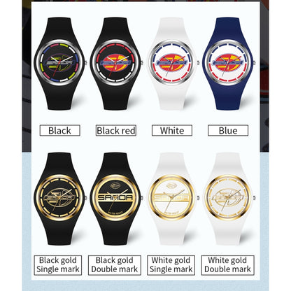 Montre à Quartz pour Femmes SANDA 6077, Cadran Rond à Icônes Simples, Bracelet en Silicone