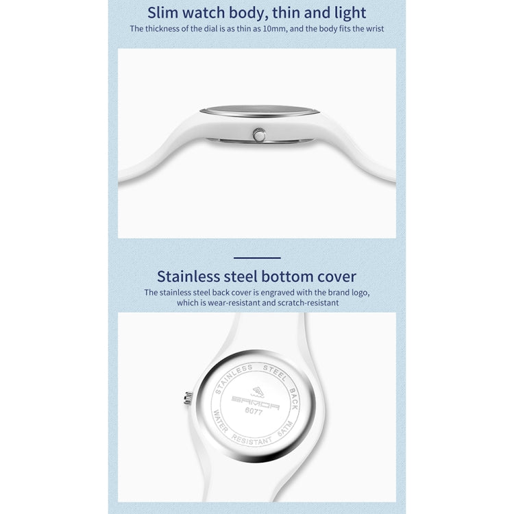 Montre à Quartz pour Femmes SANDA 6077, Cadran Rond à Icônes Simples, Bracelet en Silicone