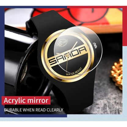 Montre à Quartz pour Femmes SANDA 6077, Cadran Rond à Icônes Simples, Bracelet en Silicone