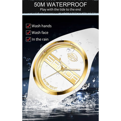 Montre à Quartz pour Femmes SANDA 6077, Cadran Rond à Icônes Simples, Bracelet en Silicone