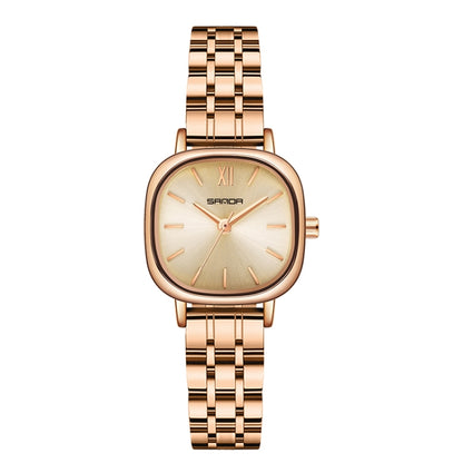 SANDA P1098 Montre à quartz pour femme avec cadran ovale et barre simple