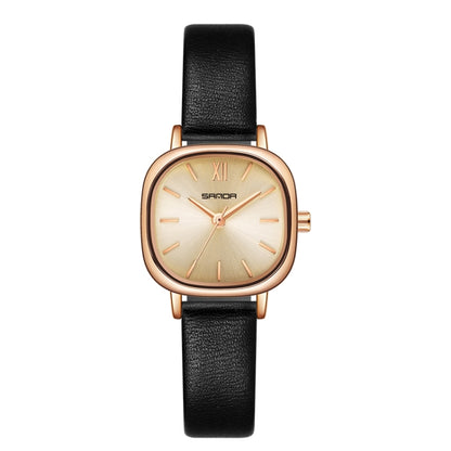SANDA P1098 Montre à quartz pour femme avec cadran ovale et barre simple