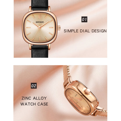 SANDA P1098 Montre à quartz pour femme avec cadran ovale et barre simple