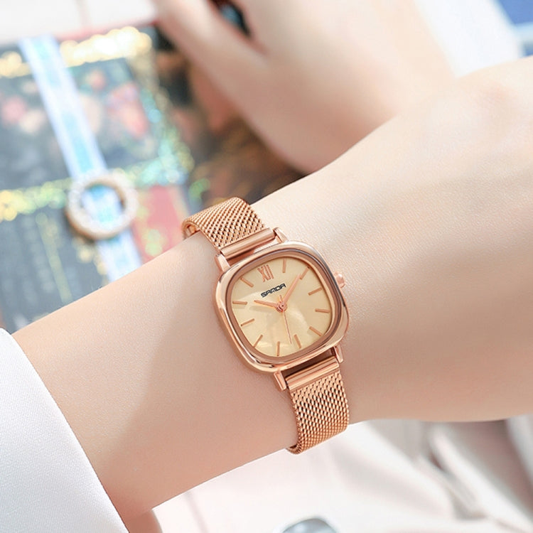 SANDA P1098 Montre à quartz pour femme avec cadran ovale et barre simple