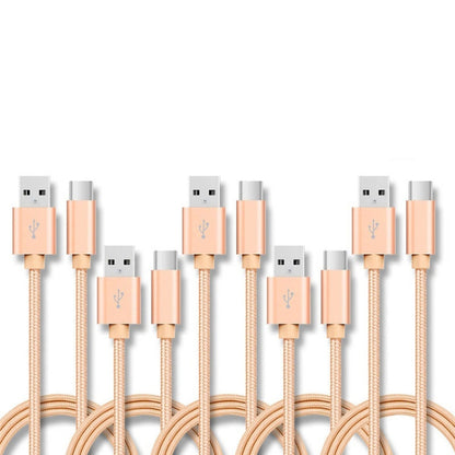 5 PCS USB to USB-C / Type-C Nylon Braided Charging Data Transmission Cable, 1m, 2m, 3m