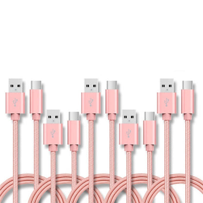 5 PCS USB to USB-C / Type-C Nylon Braided Charging Data Transmission Cable, 1m, 2m, 3m