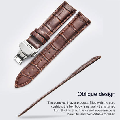 Classic Cowhide Leather Black Butterfly Buckle Replacement Strap Watchband, 14mm, 16mm, 18mm, 20mm, 22mm