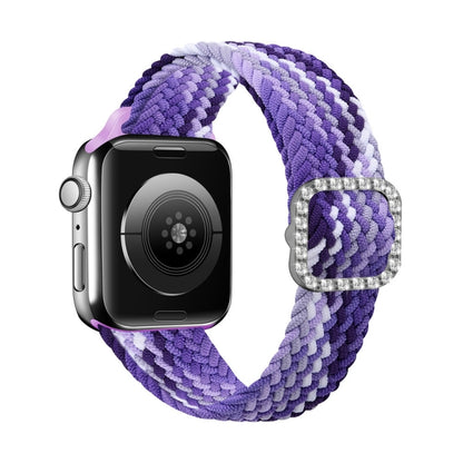 Adjustable Nylon Braided Elasticity Diamond Buckle Replacement Strap Watchband For Apple Watch Series, 7 & 6 & SE & 5 & 4 40mm/3 & 2 & 1 38mm, 7 & 6 & SE & 5 & 4 44mm/3 & 2 & 1 42mm