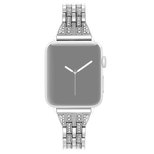 Double Row Diamond Alloy Watchband, For Apple Watch Series 7 41mm / 6 & SE & 5 & 4 40mm / 3 & 2 & 1 38mm
