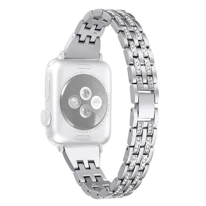 Double Row Diamond Alloy Watchband, For Apple Watch Series 7 41mm / 6 & SE & 5 & 4 40mm / 3 & 2 & 1 38mm