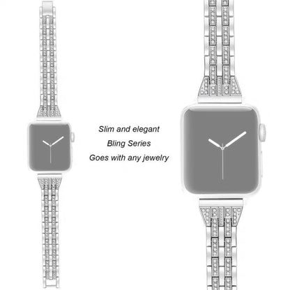 Double Row Diamond Alloy Watchband, For Apple Watch Series 7 41mm / 6 & SE & 5 & 4 40mm / 3 & 2 & 1 38mm