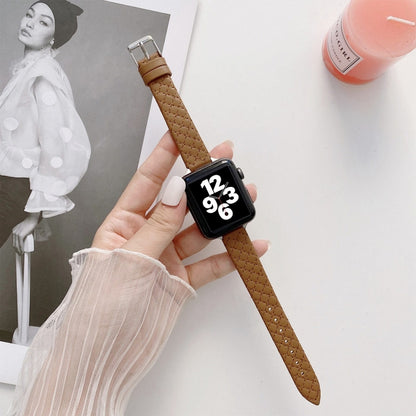 Checkered Leather Replacement Strap Watchband For Apple Watch Series, 7 41mm/6&SE&5&4 40mm/3&2&1 38mm, 7 45mm/6&SE&5&4 44mm/3&2&1 42mm