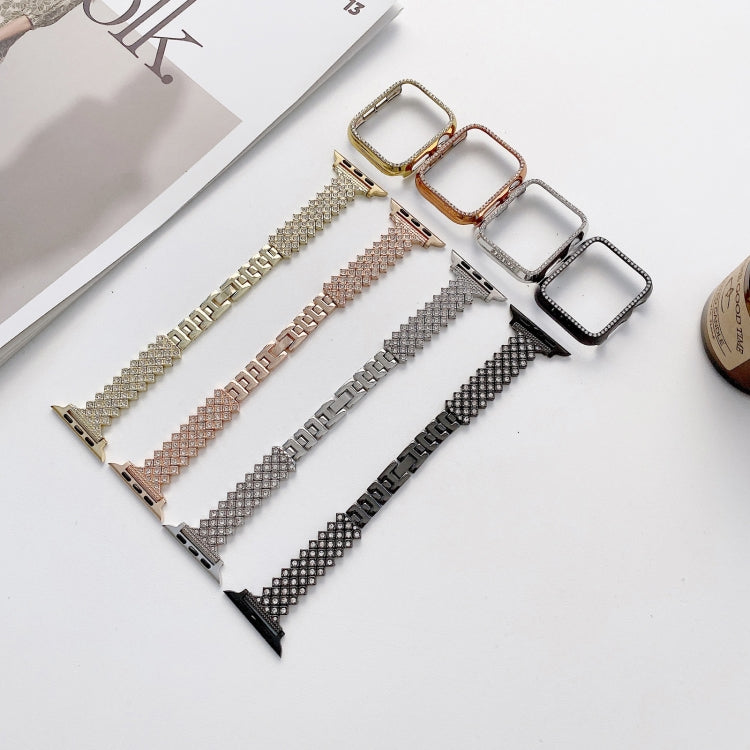 Rhombus Full Diamond Metal Replacement Wrist Strap Watchband + Case For Apple Watch Series, 6 & SE & 5 & 4 40mm, 6 & SE & 5 & 4 44mm, 3 & 2 & 1 42mm, 3 & 2 & 1 38mm