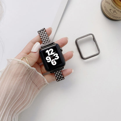 Rhombus Full Diamond Metal Replacement Wrist Strap Watchband + Case For Apple Watch Series, 6 & SE & 5 & 4 40mm, 6 & SE & 5 & 4 44mm, 3 & 2 & 1 42mm, 3 & 2 & 1 38mm