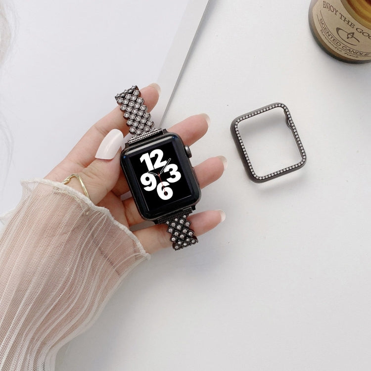 Rhombus Full Diamond Metal Replacement Wrist Strap Watchband + Case For Apple Watch Series, 6 & SE & 5 & 4 40mm, 6 & SE & 5 & 4 44mm, 3 & 2 & 1 42mm, 3 & 2 & 1 38mm