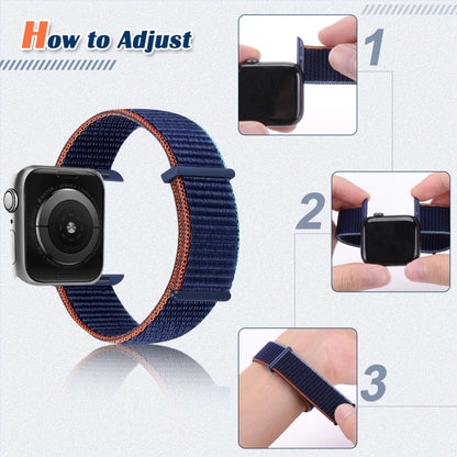 Hook and Loop Fastener Dual Section Replacement Watchband For Apple Watch Series, 7 41mm / 6&SE&5&4 40mm / 3&2&1 38mm, 7 45mm / 6&SE&5&4 44mm / 3&2&1 42mm
