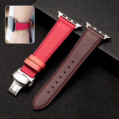 Butterfly Clasp Business Top Layer Cowhide Leather Strap Watchband, For Apple Watch Series 8&7 41mm / SE 2&6&SE&5&4 40mm / 3&2&1 38mm, For Apple Watch Series 6&SE&5&4 44mm / 3&2&1 42mm, For Apple Watch Series 6&SE& 5&4 40mm / 3 & 2 & 1 38mm
