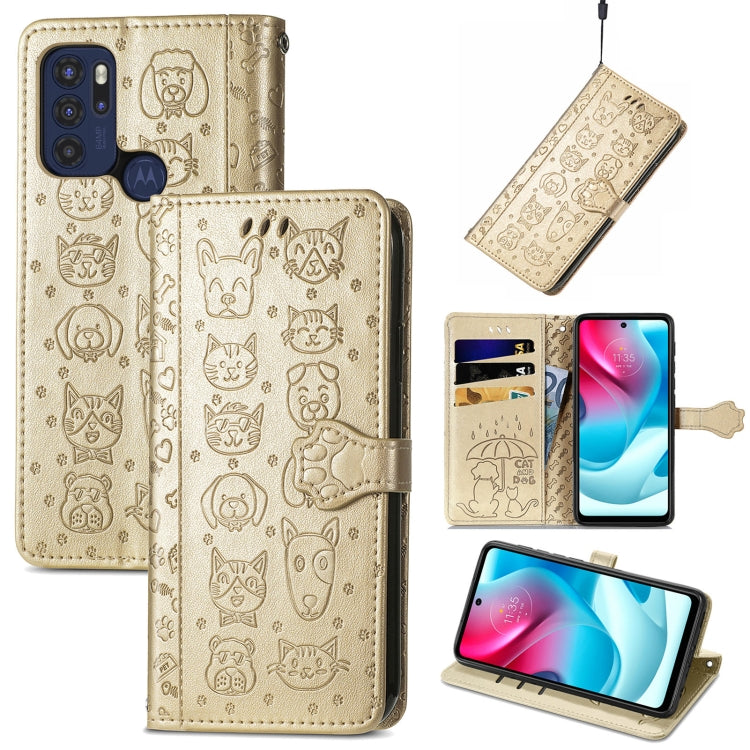 Lovely Cat and Dog Embossing Pattern Horizontal Flip Leather Phone Case with Holder & Card Slots & Wallet & Cartoon Clasp & Lanyard, For Motorola Moto G60S, For Tecno Pova 2, For vivo X70 Pro, For vivo X70