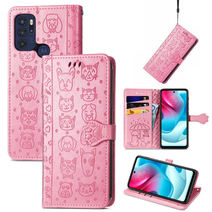 Lovely Cat and Dog Embossing Pattern Horizontal Flip Leather Phone Case with Holder & Card Slots & Wallet & Cartoon Clasp & Lanyard, For Motorola Moto G60S, For Tecno Pova 2, For vivo X70 Pro, For vivo X70