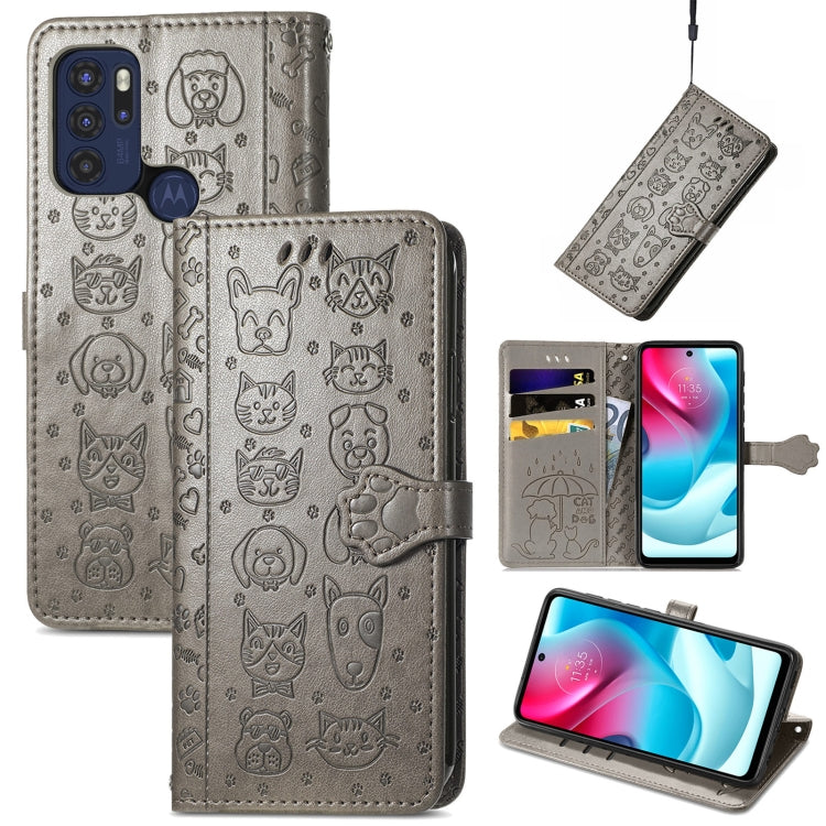 Lovely Cat and Dog Embossing Pattern Horizontal Flip Leather Phone Case with Holder & Card Slots & Wallet & Cartoon Clasp & Lanyard, For Motorola Moto G60S, For Tecno Pova 2, For vivo X70 Pro, For vivo X70