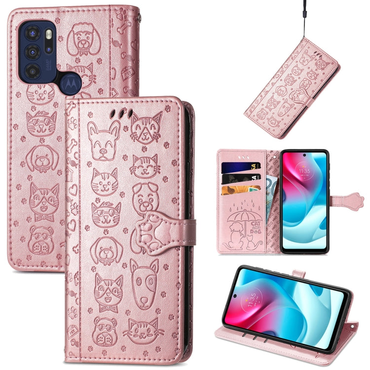 Lovely Cat and Dog Embossing Pattern Horizontal Flip Leather Phone Case with Holder & Card Slots & Wallet & Cartoon Clasp & Lanyard, For Motorola Moto G60S, For Tecno Pova 2, For vivo X70 Pro, For vivo X70