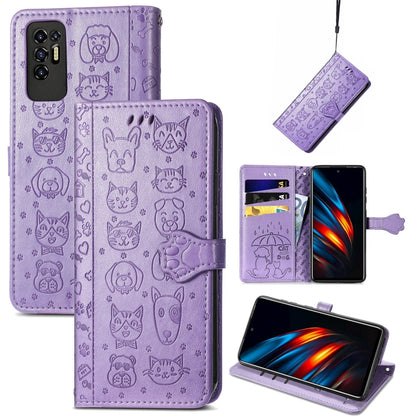 Lovely Cat and Dog Embossing Pattern Horizontal Flip Leather Phone Case with Holder & Card Slots & Wallet & Cartoon Clasp & Lanyard, For Motorola Moto G60S, For Tecno Pova 2, For vivo X70 Pro, For vivo X70