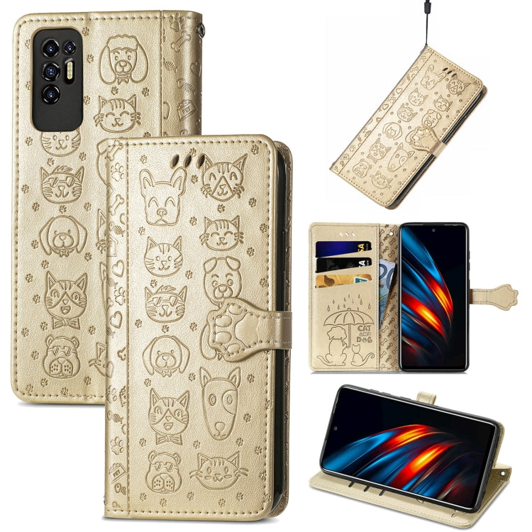 Lovely Cat and Dog Embossing Pattern Horizontal Flip Leather Phone Case with Holder & Card Slots & Wallet & Cartoon Clasp & Lanyard, For Motorola Moto G60S, For Tecno Pova 2, For vivo X70 Pro, For vivo X70