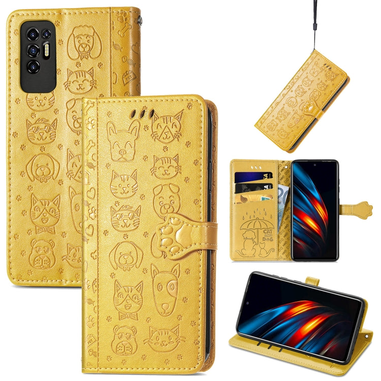 Lovely Cat and Dog Embossing Pattern Horizontal Flip Leather Phone Case with Holder & Card Slots & Wallet & Cartoon Clasp & Lanyard, For Motorola Moto G60S, For Tecno Pova 2, For vivo X70 Pro, For vivo X70