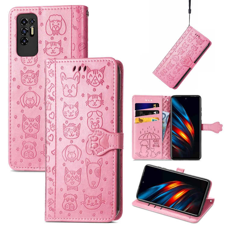 Lovely Cat and Dog Embossing Pattern Horizontal Flip Leather Phone Case with Holder & Card Slots & Wallet & Cartoon Clasp & Lanyard, For Motorola Moto G60S, For Tecno Pova 2, For vivo X70 Pro, For vivo X70