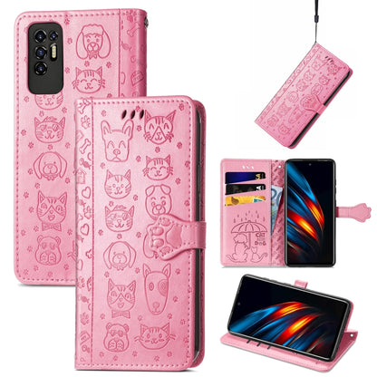 Lovely Cat and Dog Embossing Pattern Horizontal Flip Leather Phone Case with Holder & Card Slots & Wallet & Cartoon Clasp & Lanyard, For Motorola Moto G60S, For Tecno Pova 2, For vivo X70 Pro, For vivo X70