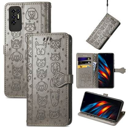 Lovely Cat and Dog Embossing Pattern Horizontal Flip Leather Phone Case with Holder & Card Slots & Wallet & Cartoon Clasp & Lanyard, For Motorola Moto G60S, For Tecno Pova 2, For vivo X70 Pro, For vivo X70