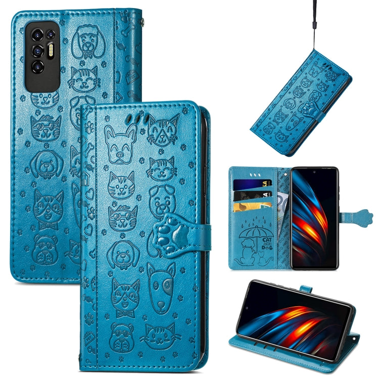 Lovely Cat and Dog Embossing Pattern Horizontal Flip Leather Phone Case with Holder & Card Slots & Wallet & Cartoon Clasp & Lanyard, For Motorola Moto G60S, For Tecno Pova 2, For vivo X70 Pro, For vivo X70