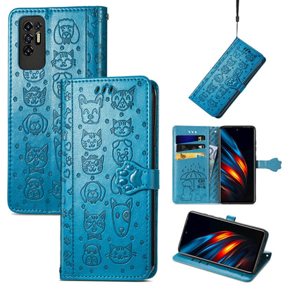 Lovely Cat and Dog Embossing Pattern Horizontal Flip Leather Phone Case with Holder & Card Slots & Wallet & Cartoon Clasp & Lanyard, For Motorola Moto G60S, For Tecno Pova 2, For vivo X70 Pro, For vivo X70